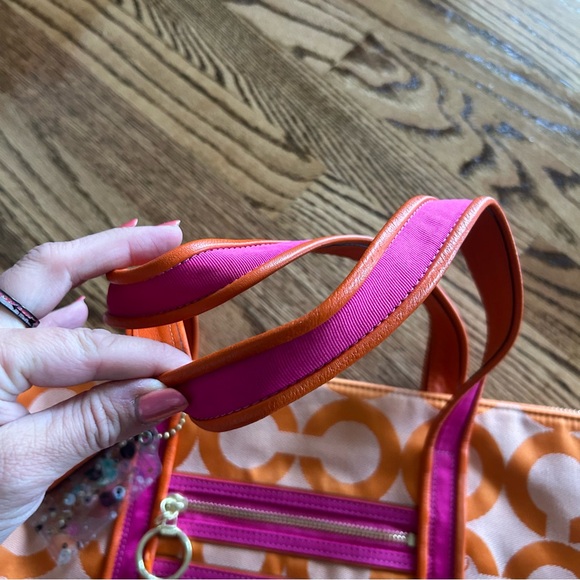 Coach Poppy OP Art Glam orange and pink jacquard canvas tote bag purse EEUC NWOT - Picture 15 of 16